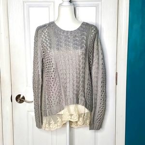 POL Sweater Lace Trim Light Gray Small NWOT